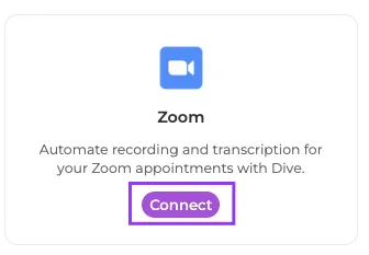 The Zoom card with the Connect button