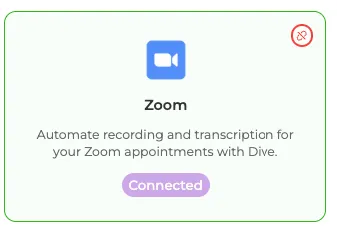 The Zoom card showing Connected