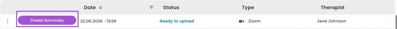 Create Summary button on the finished session
